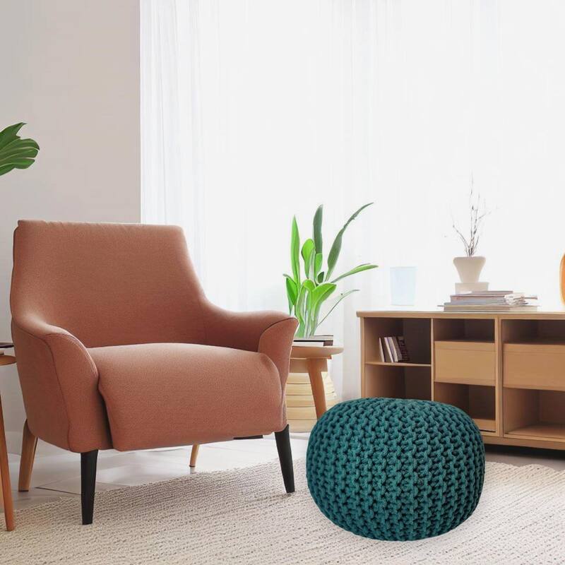 AANNY Designs Lychee Knitted Cotton Round Pouf Ottoman