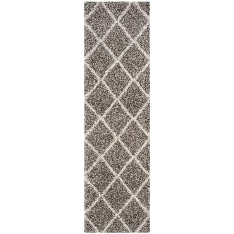SAFAVIEH Hudson Shag Estella Diamond Trellis 2-inch Thick Rug - 2'3" x 10' Runner - Grey/Ivory - Runner