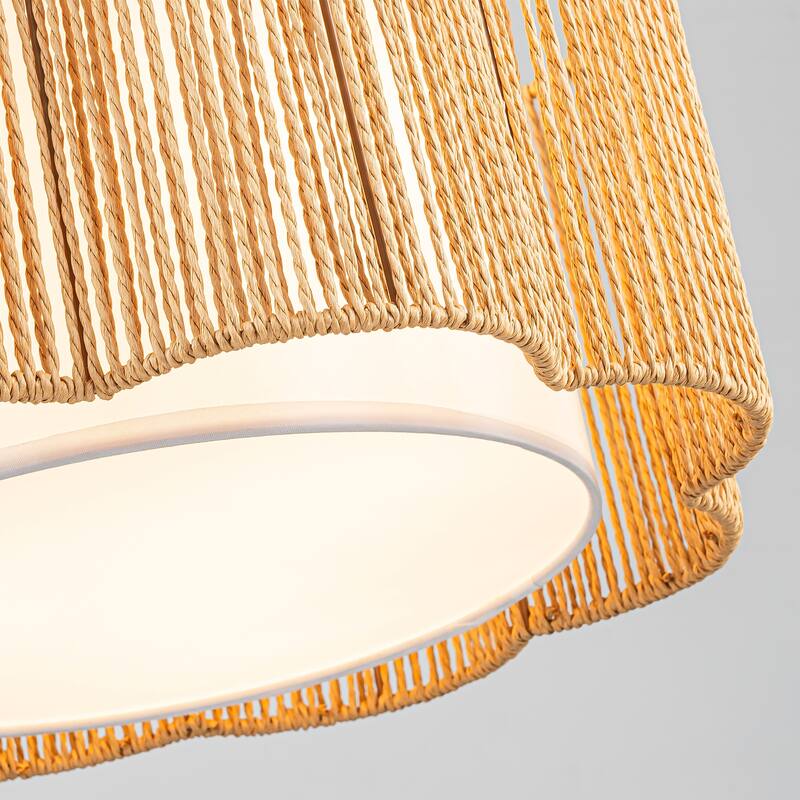 Farmhouse 1-Light Drum Pendant Light with Woven Shades - Black