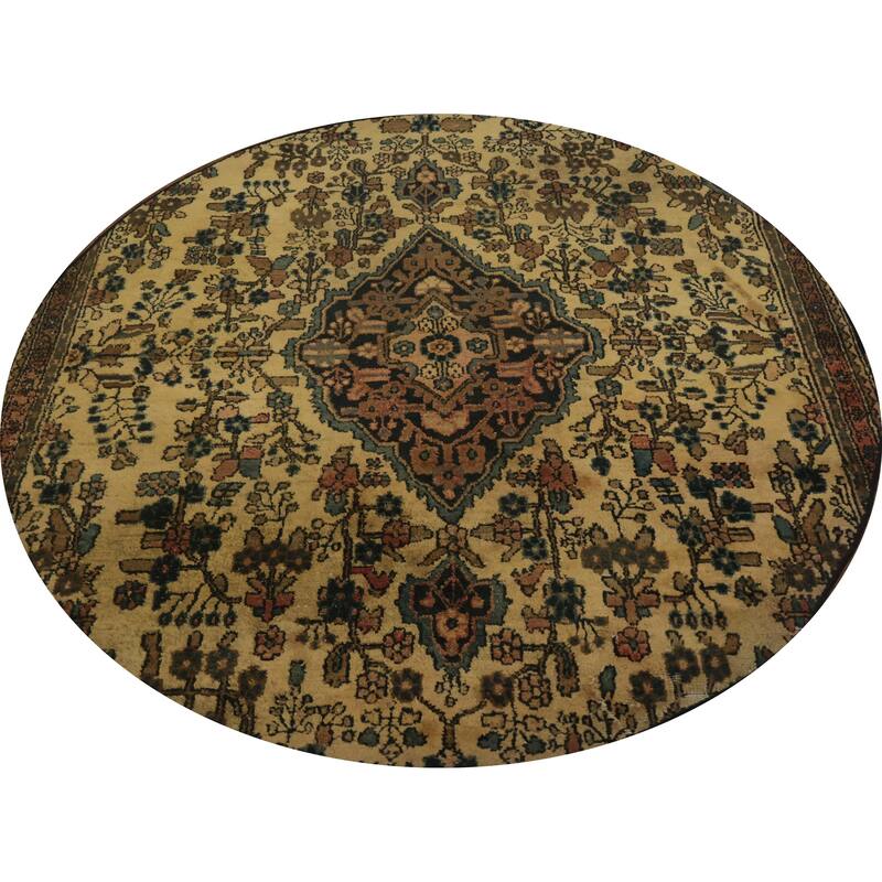 Hand Knotted Oriental 100% Wool Carpet Traditional Floral Beige & Ivories Hamedan Area Rug - 6' 7'' X 6' 6''