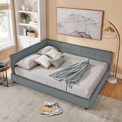 Queen Size Velvet Upholstered Daybed with Backrest and Armrests