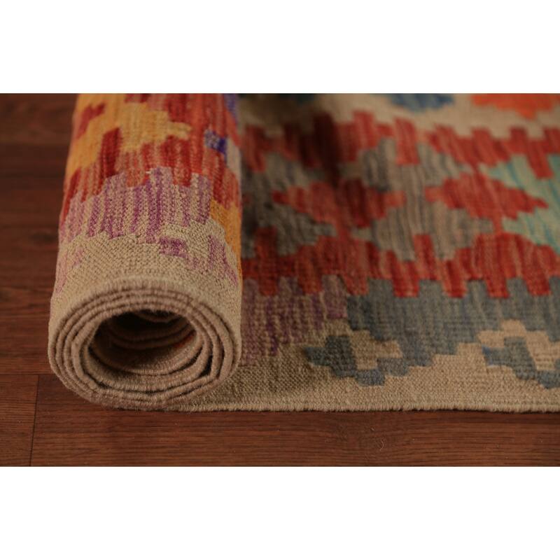 Geometric Kilim Oriental Large Rug Flatweave Wool Carpet - 10'2"x 16'10"