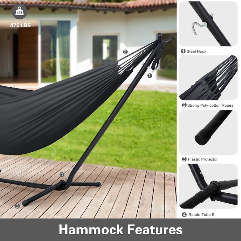 10.7 ft. 2-Person Brazilian-Style hammock with 2-in-1 Convertible Stand