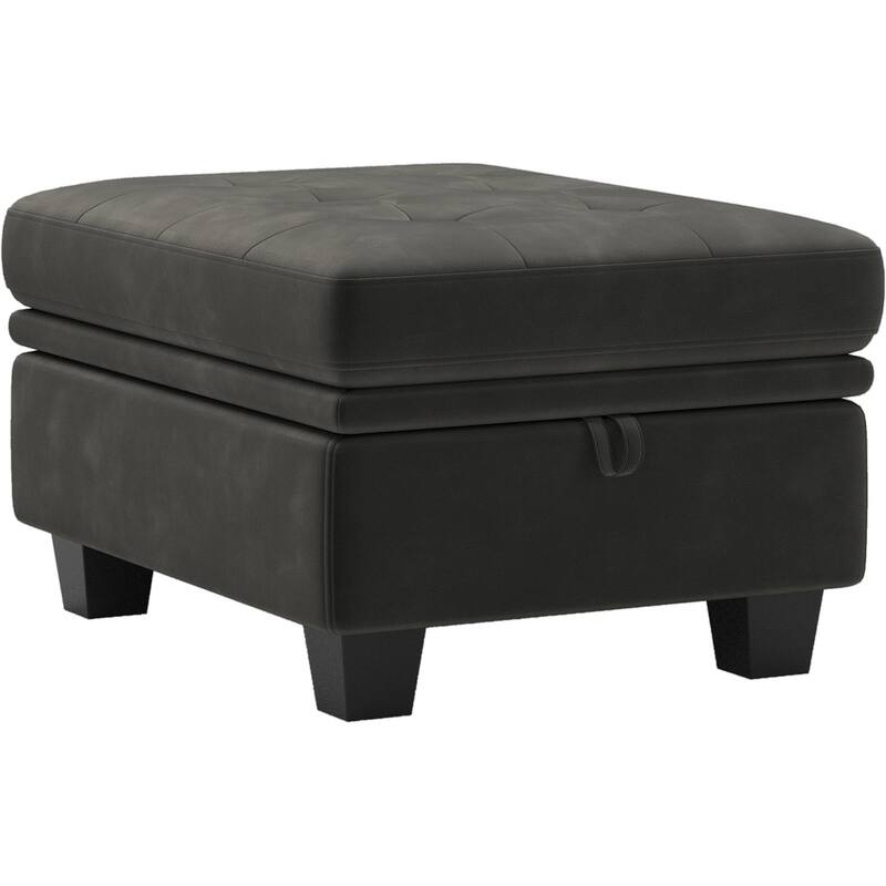 HomeRoots 32" Beige and Black Velvet Tufted Storage Ottoman
