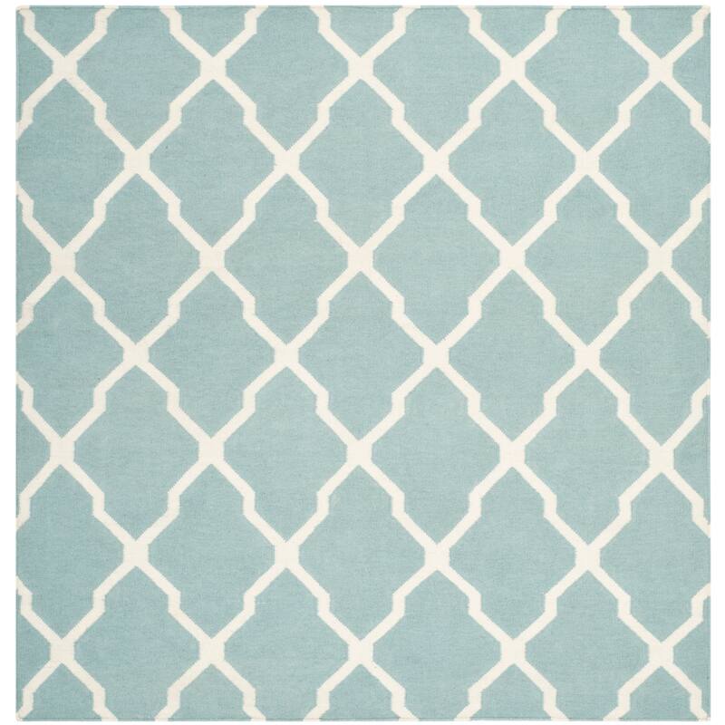 SAFAVIEH Handmade Flatweave Dhurries Chiang Modern Moroccan Wool Rug - 6' Square - Light Blue/Ivory