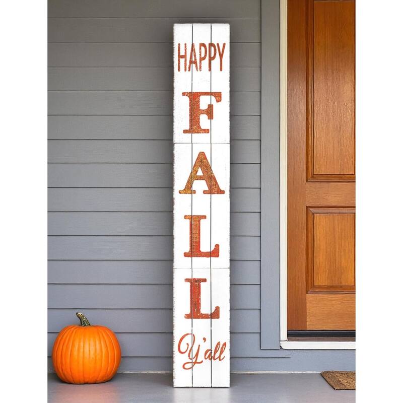 HomeRoots 72" White And Orange Solid Wood Happy Fall Porch Sign - Orange/White - Wood
