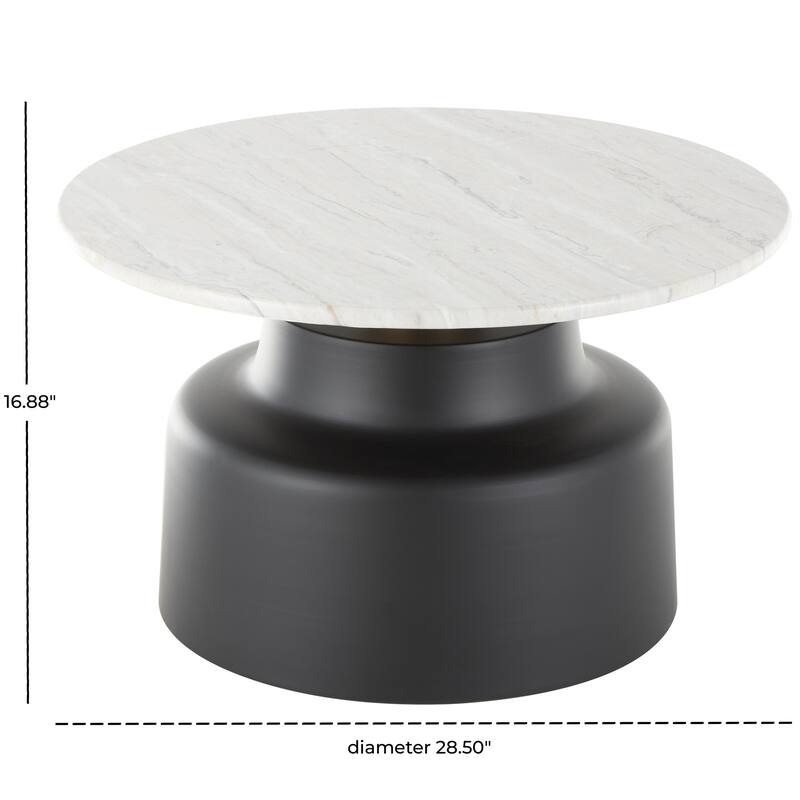 Metal Pedestal Accent Table with Faux White Marble Top - Black - Roche River Decor