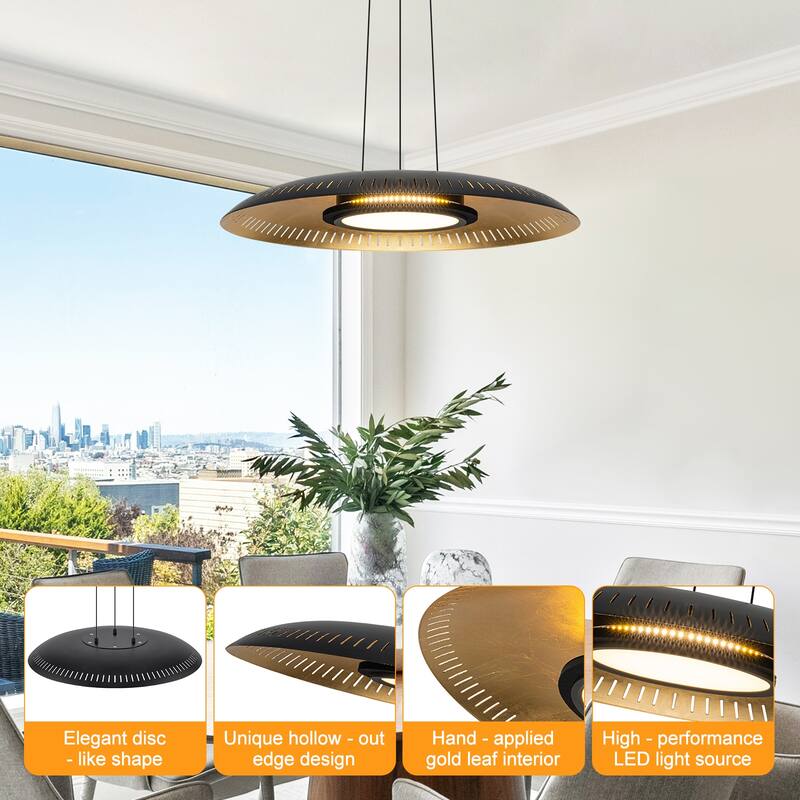 23.6" Modern Dimmable LED Pendant Light with Laser Cut Gold Foil Shade
