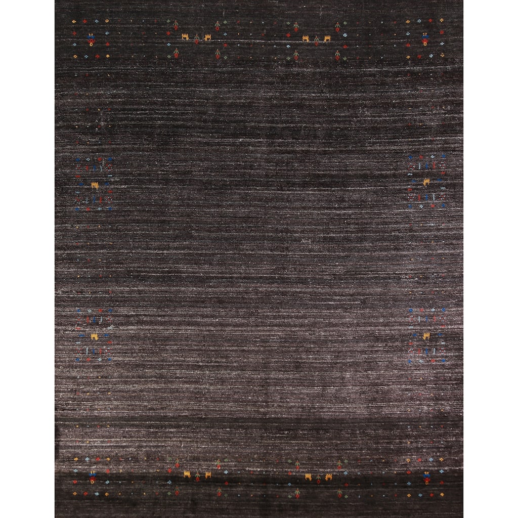 Tribal Gabbeh Indian Area Rug Handmade Black Wool Carpet - 7'10" x 9'4"