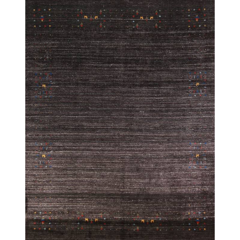 Tribal Gabbeh Indian Area Rug Handmade Black Wool Carpet - 7'10" x 9'4"