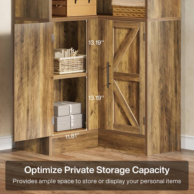 Industrial L-Shaped Corner Bookcase Bookshelf with Barn Doors