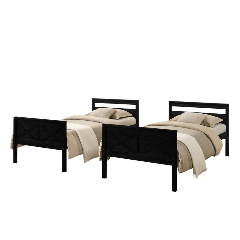 Clayfell Exeter Twin Over Twin Solid Wood Bunk Bed Frame with Guardrails and Ladder, Easy Assembly