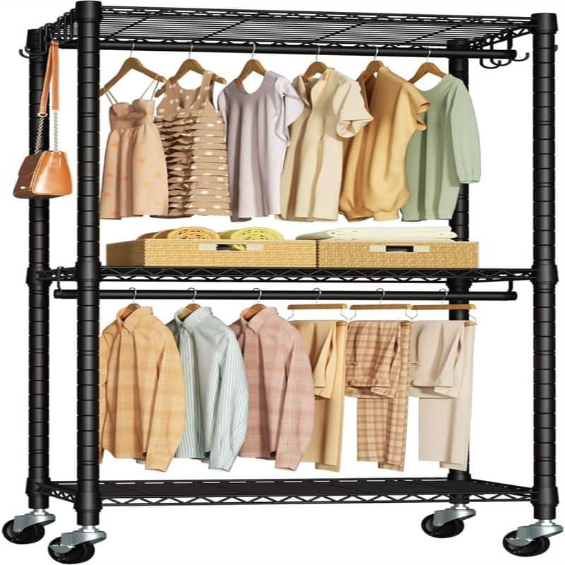 Rolling Clothes Rack Clothing Racks for Hanging Clothes - 14"D x 23.6"W x 74.5"H