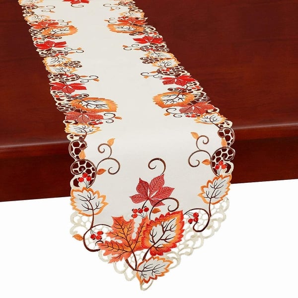 Embroidered Maple Leaves Table Runner Fall Thanksgiving Party Dinner Table Decor Embroidered Maple Leaves Table Runner Fall Thanksgiving Party Dinner Table Decor