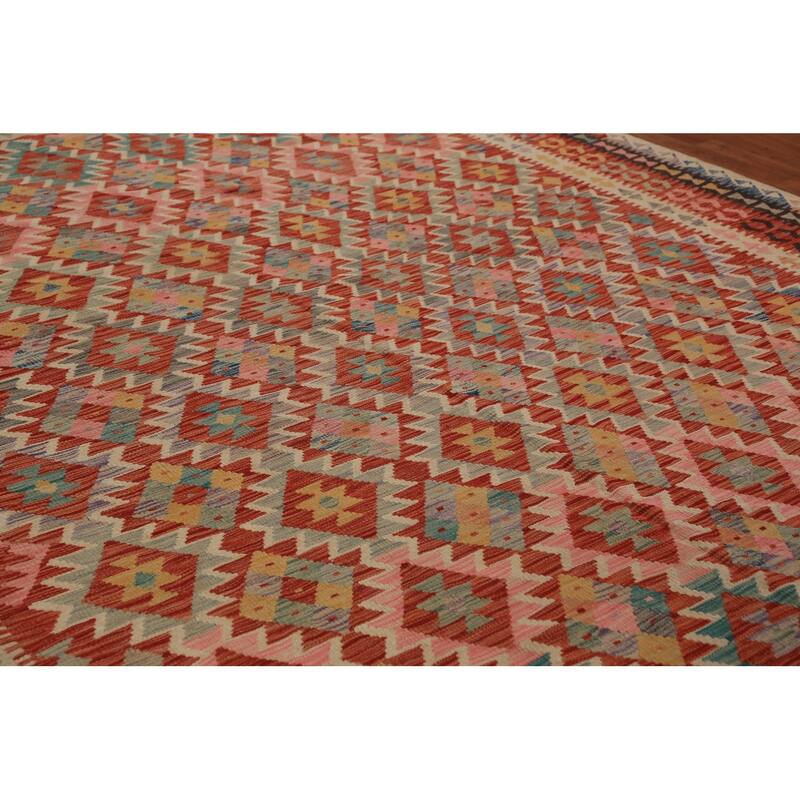 Reversable Trellis Kilim Oriental Area Rug Handmade Wool Carpet - 10'0"x 12'9"