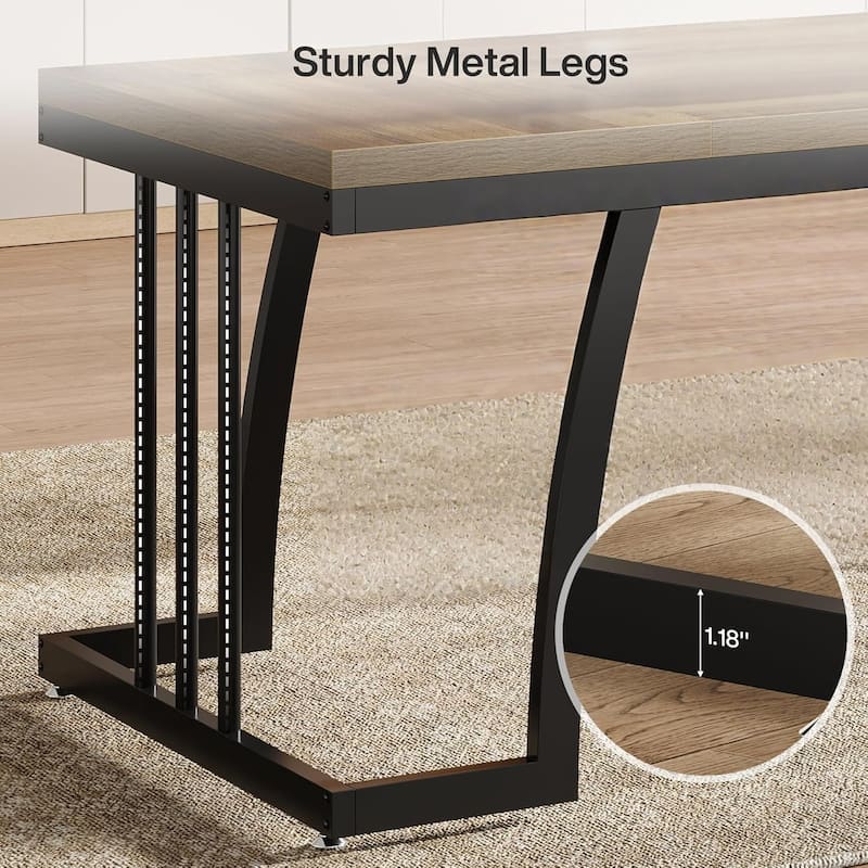 63" Farmhouse Dining Room Table, Rectangular Kitchen Table with Sturdy Metal Frame
