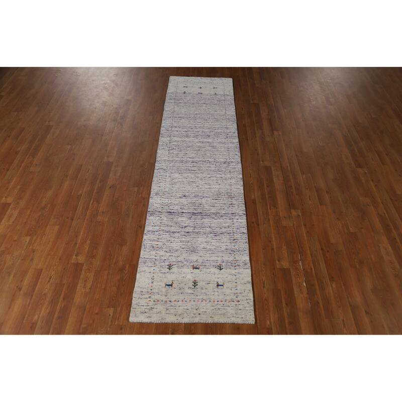Purple Tribal Gabbeh Indian Runner Rug Hand-Knotted Wool Carpet - 2'4" x 9'6"