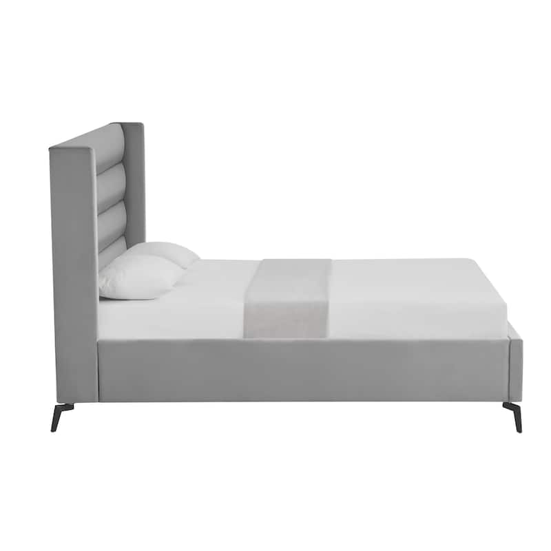 HomeRoots Green Velvet Upholstered Full Bed Frame
