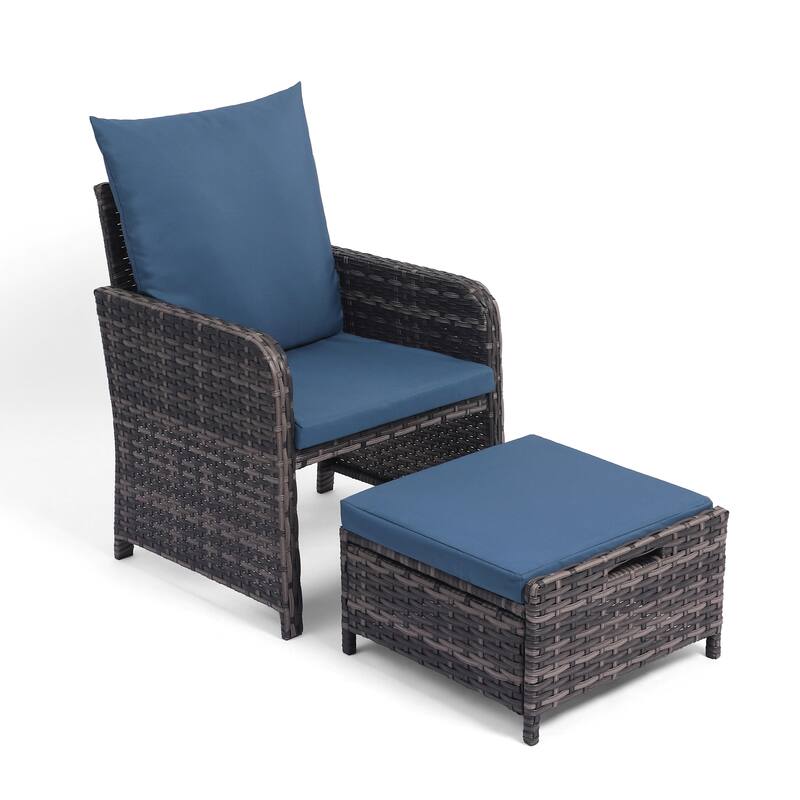 5 Pieces Patio Chair Ottoman Conversation Set with Cushions Table