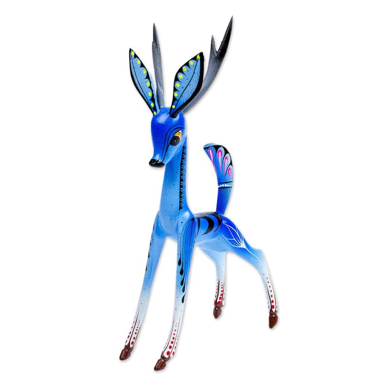 Novica Handmade Little Blue Deer Wood Alebrije Sculpture