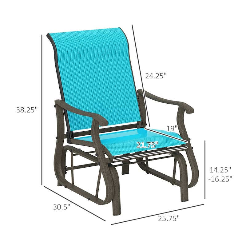 Steel Patio Glider Chair with Mesh Seat and Outdoor Use - 25.75" W x 30.5" D x 38.25" H