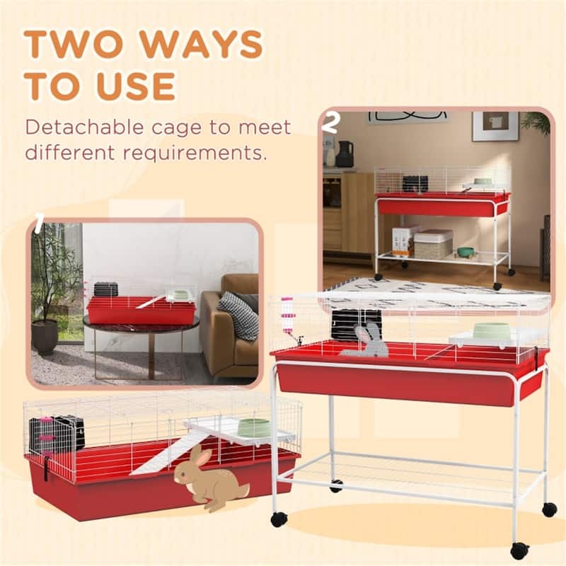 Red-White Small Playpen Cage with Two Doors and Shelf Storage - 39" L x 20.5" W x 36.5" H