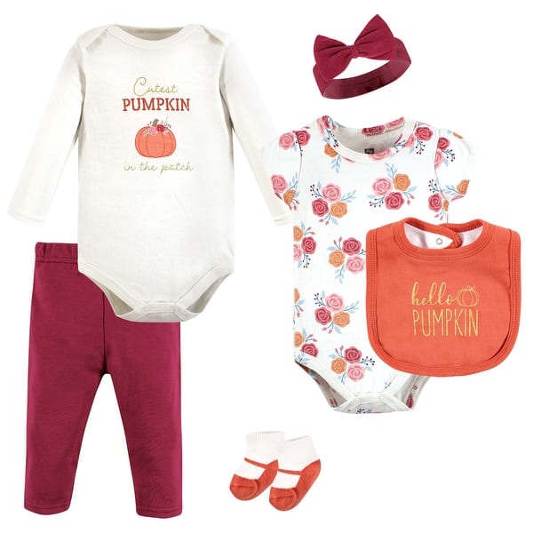 slide 1 of 1, Hudson Baby Infant Girl Cotton Layette Set, Hello Pumpkin 3-6 Months - Hello Pumpkin