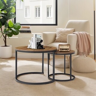 Round Coffee Table Set of 2 with Metal Base - Bed Bath & Beyond - 41954064