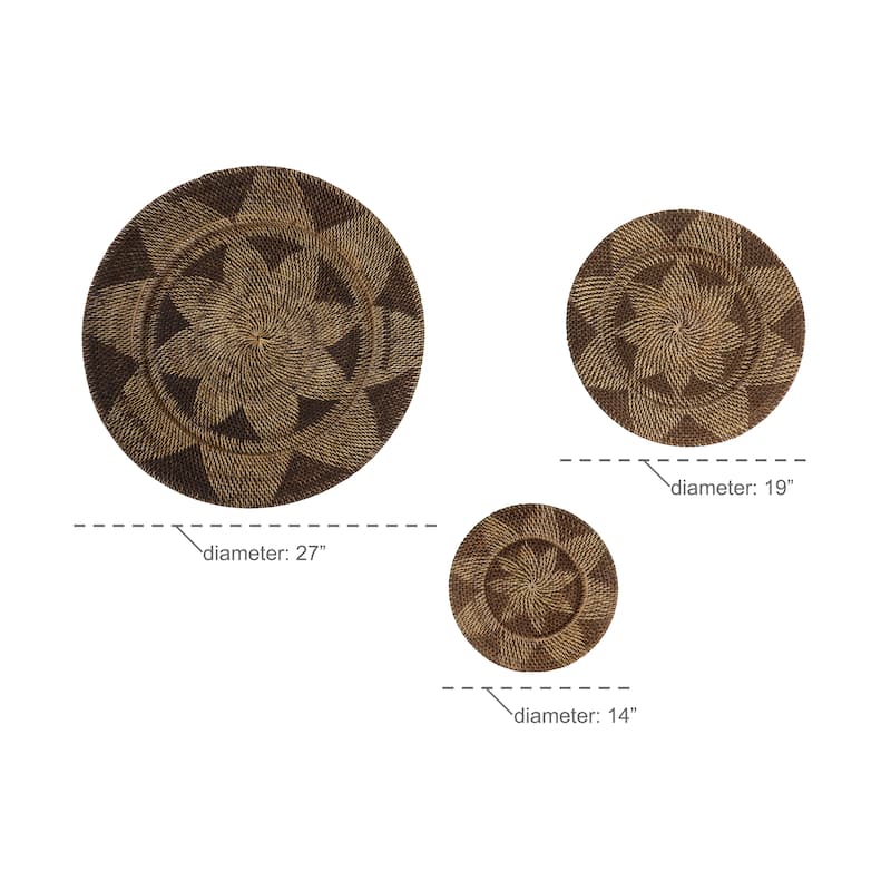 Rattan Plate Handmade Woven Floral Basket Home Wall Decor - Set of 3 Light Brown or Brown - Roche River Decor