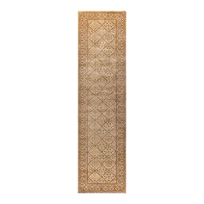 Overton Hand Knotted Wool Vintage Inspired Traditional Ottoman Brown Runner Rug - 3' 1" x 12' 1"