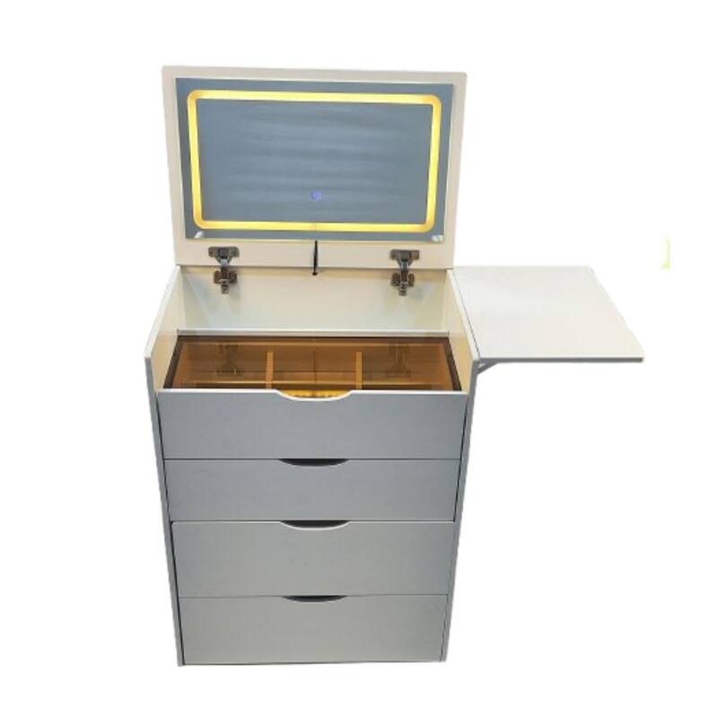 3-in-1 Vanity Table w/ 3-Color LED Mirror,Multi-Functional Makeup Desk