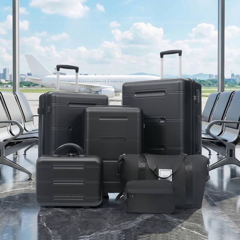 6 Piece Luggage Set, with Double Spinner Wheels Handle Password Lock, 14 IN Cosmetic Case 20/24/28 IN Luggages with Bag