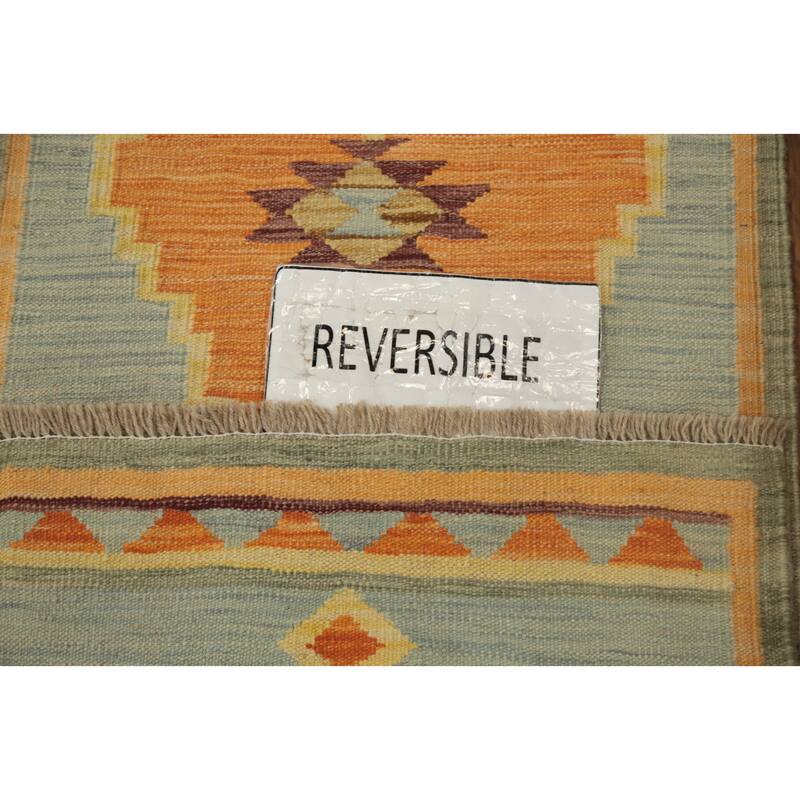 Hand Woven Oriental 100% Wool Carpet Southwestern Tribal Navy Blue & Blues Kilim Runner Rug - 6' 0'' X 2' 0''