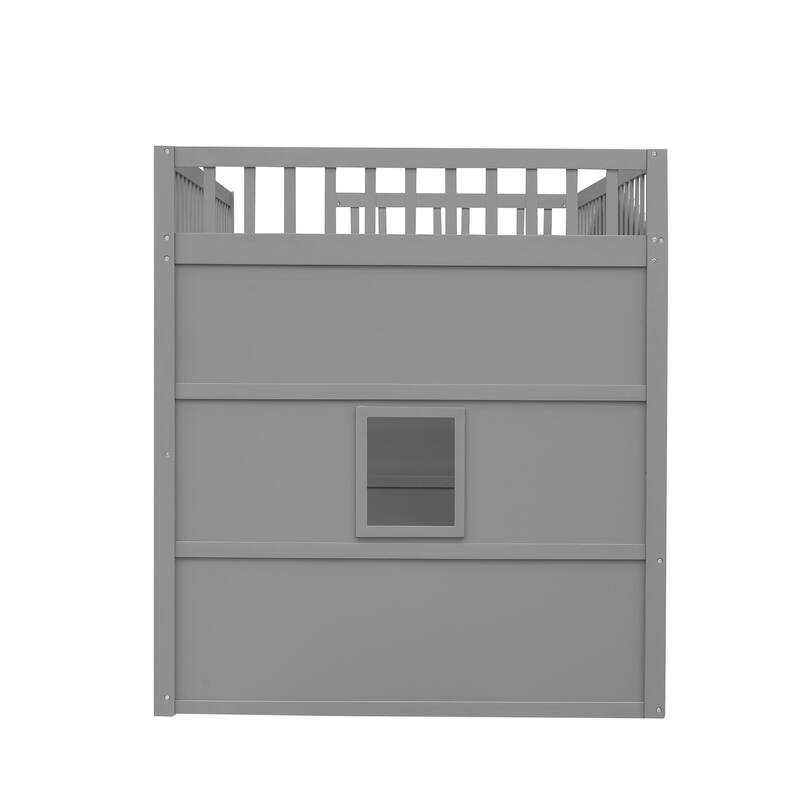 Full Size Loft Bed with Ladder in Gray and White Frame, Sturdy Pine Wood Construction