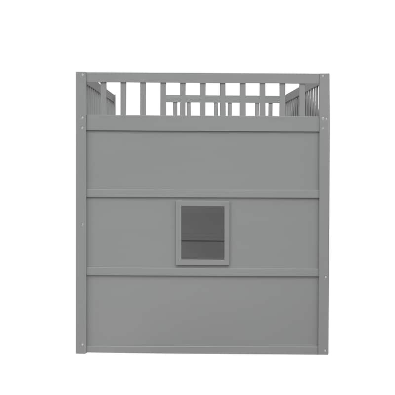 Solid Wood House Loft Bed with Ladder for Kids