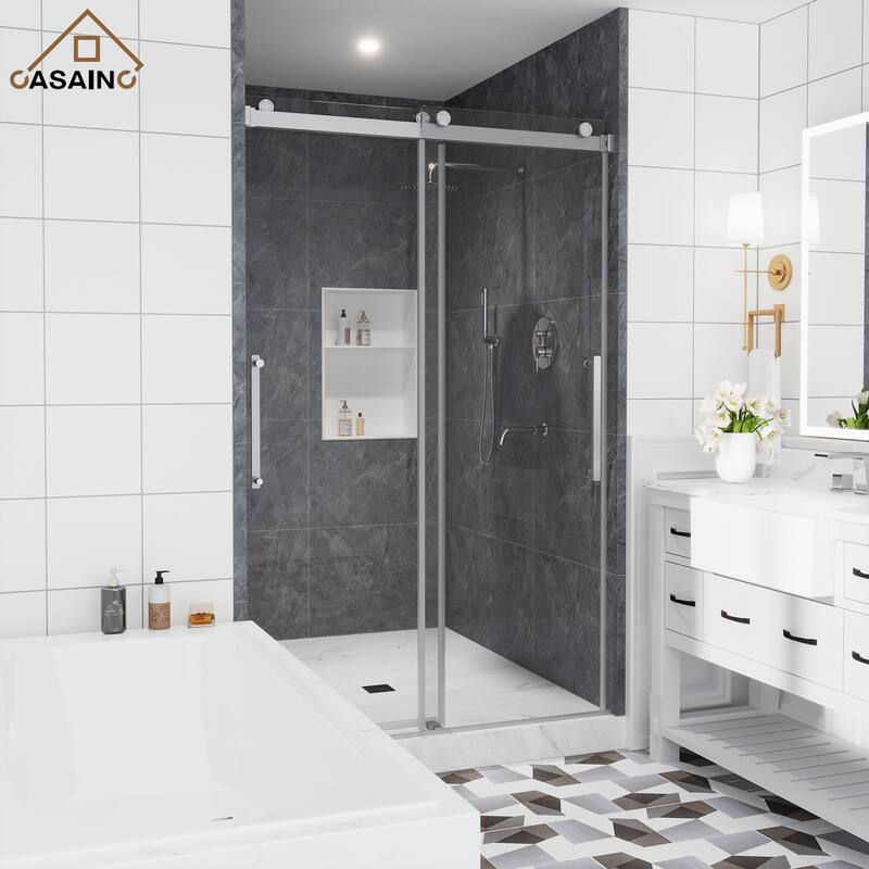 CASAINC 48 or 60 in. W x 76 in. H Double Sliding Frameless Shower Door