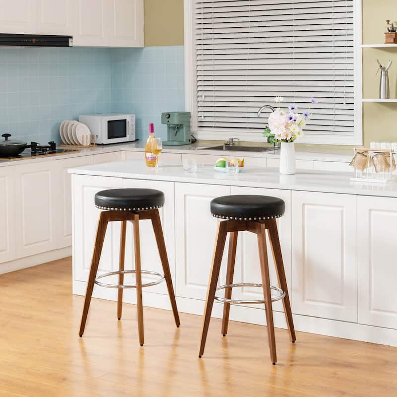 Glitzhome Industrial Rustic High Bar Stools with Wood Seat - Set of 2 - Black & Brown Swivel
