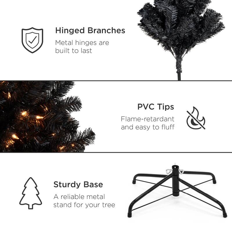 Pre-Lit Artificial Black Christmas Tree w/ Incandescent Lights