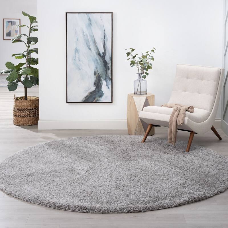 Joy Shag Classic Diamond Indoor Area Rug - 5'3'' Round - Silver