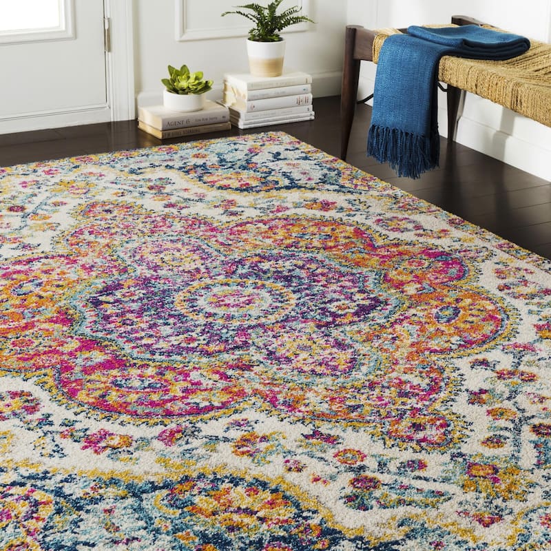 Livabliss Elaziz Updated Traditional Medallion Area Rug - Pink/Blue - 7'10" x 7'10" Square