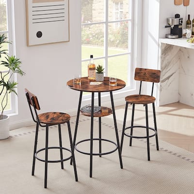 3-Piece Metal Frame Bar Dining Table Set with 2 Stools & Round Table