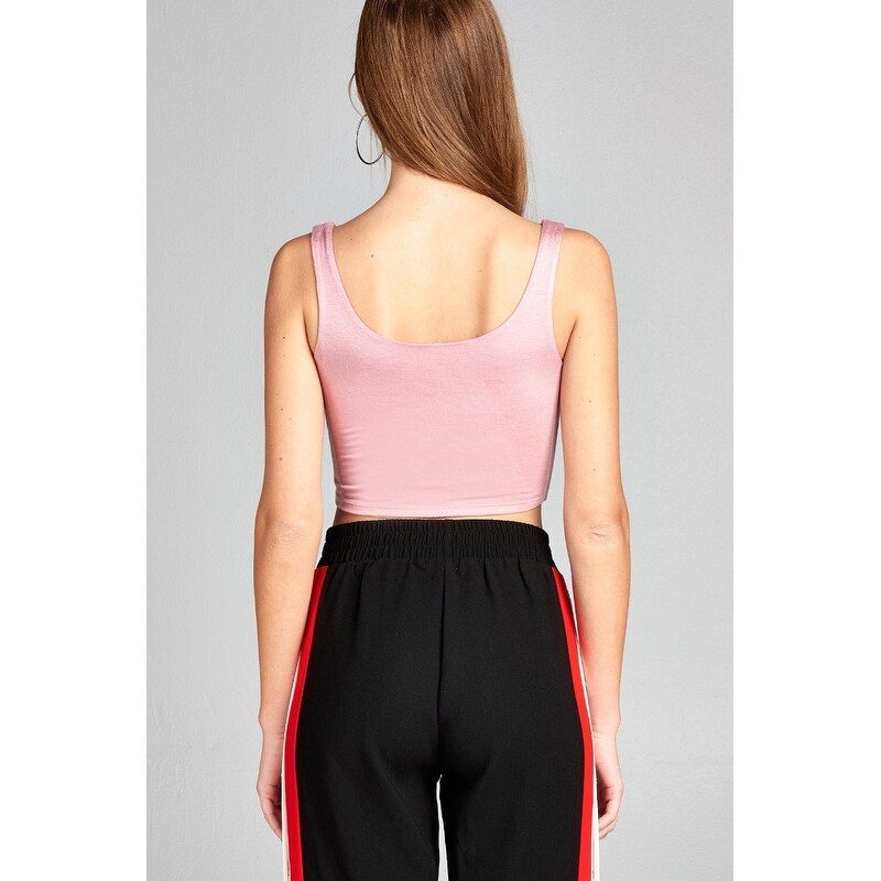 Shop Ladies Fashion Sleeveless Double Scoop Neck Two Ply Crop