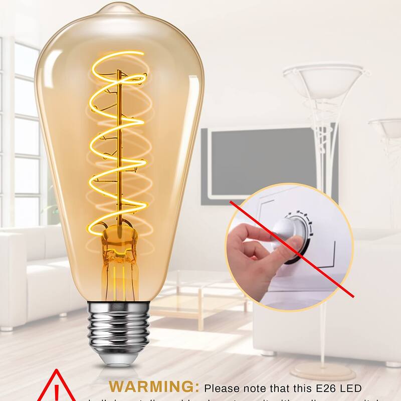 6 Pack Edison LED Light Bulbs, E26 Dimmable Led Light Bulbs, 800 LM Warm White 2700K, ST58 Antique LED Filament Bulbs