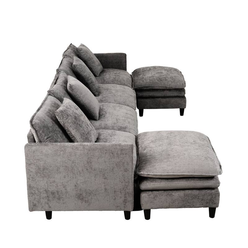 Velvet Loveseat Sofa, Lounge Sofa with High-Density Sponge Cushion, Sectional Sofa with Removable Ottoman