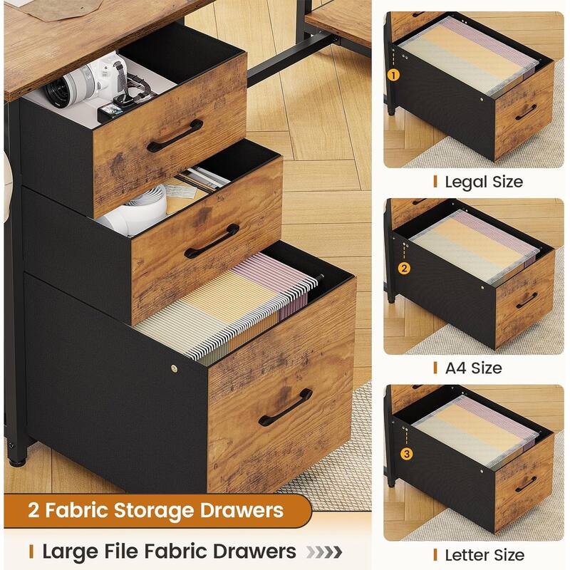 L Shaped Computer Desk 58'' Office Desk with 3 Drawers and Bookshelf