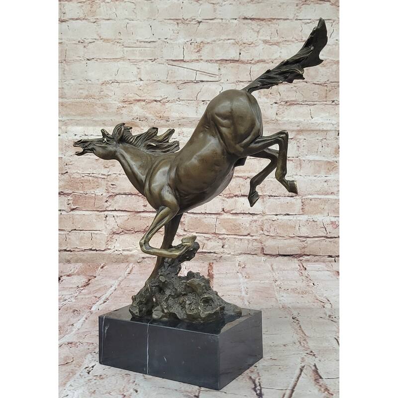 Original Milo Art Deco Wild Horse Bronze Sculpture Hot Cast Marble Base Figure