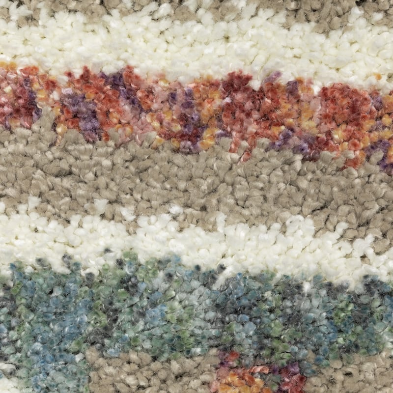 Style Haven Aire Abstract Stripe Ivory/ Multi Shag Tassel Fringe Area Rug.