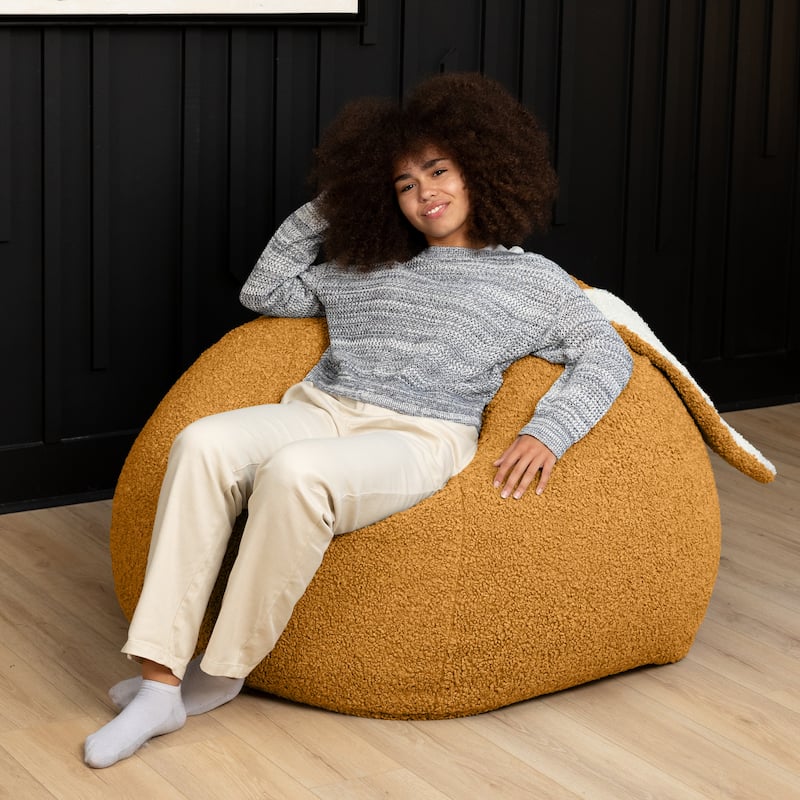 Raven-Symoné Home HopSeat Bunny - Oval Shaped Large Bean Bag Chair with Ears, Ultra Soft Shearling