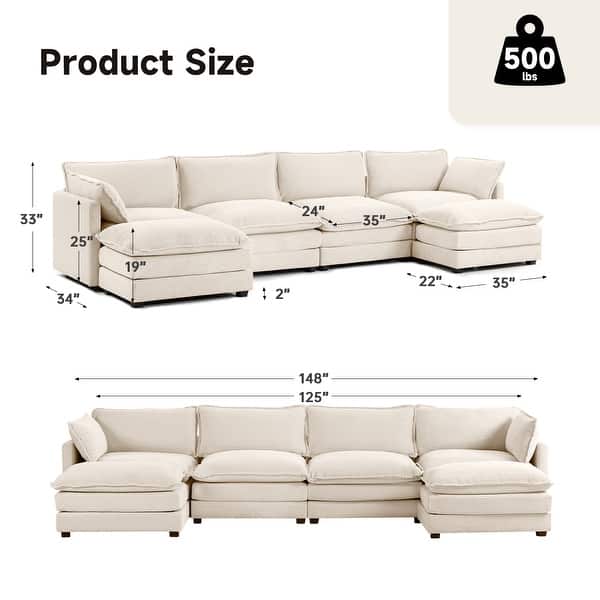dimension image slide 1 of 16, Corduroy Sectional Sofa with Removable Ottomans & Ultra-soft Cushions for Living Room & Bedroom