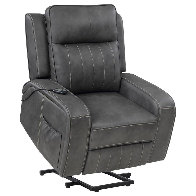 Josen Power Recliner Chair, 36 Inch Gray Faux Leather, Track Armrests
